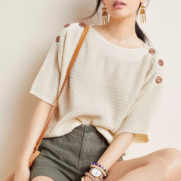 NWT Anthropologie Winslow Button-Shoulder Pullover by ISLA MAUDE - Picture 2 of 7